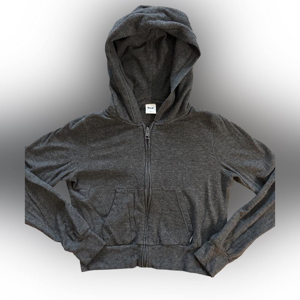 TNA Aritzia Gray Zip-Up Cropped Hoodie